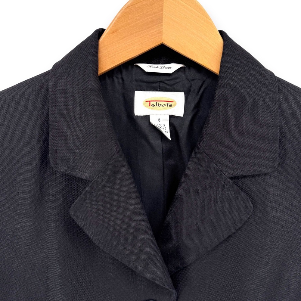 Talbots Black Short Sleeve Blazer Jacket Women Size 6 Linen Blend Professional - Picture 3 of 5